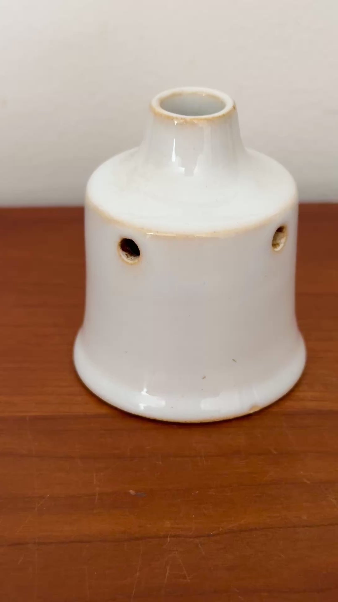 Traditional white glazed ceramic pie vent for baking and kitchenalia collections.
