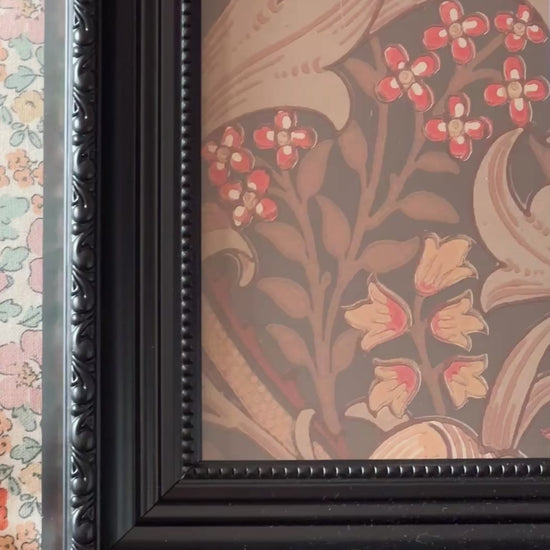 William Morris Golden Lily Framed Vintage Sample – Fig & Burnt Orange | Unique Autumn Wall Art