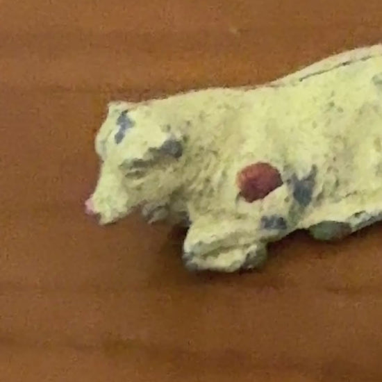 Beige and Brown Patched Laying Down Small Cow or Calf | John Hill & Co Lead Farm Toy Collectibles