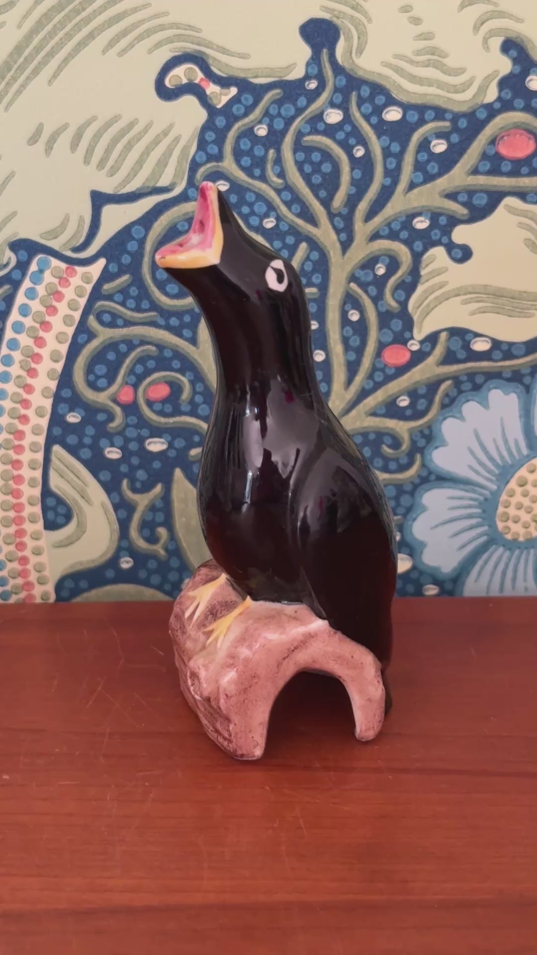 Artone British pottery glossy black bird pie funnel 