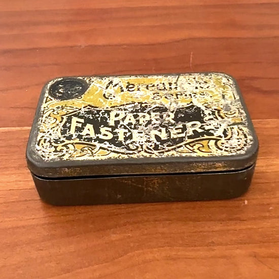 Vintage Gold & Navy Paper Fasteners Tin – Elegant Haberdashery or Office Collectable