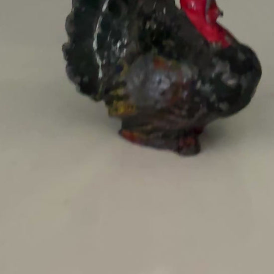 Small Black & Red Turkey With Fan Tail | Britains Ltd Vintage Lead Bird Toy (1920s) Collectable