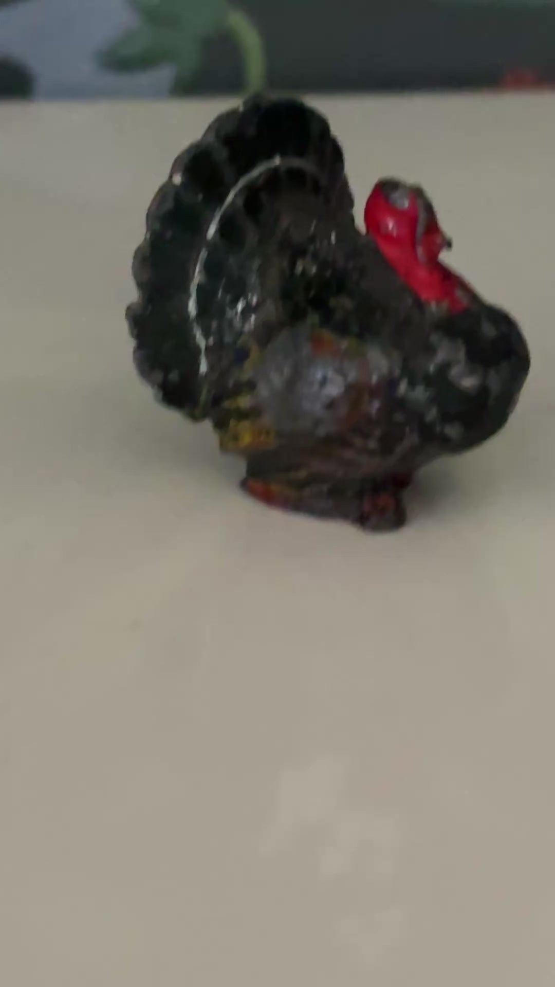 Small Black & Red Turkey With Fan Tail | Britains Ltd Vintage Lead Bird Toy (1920s) Collectable
