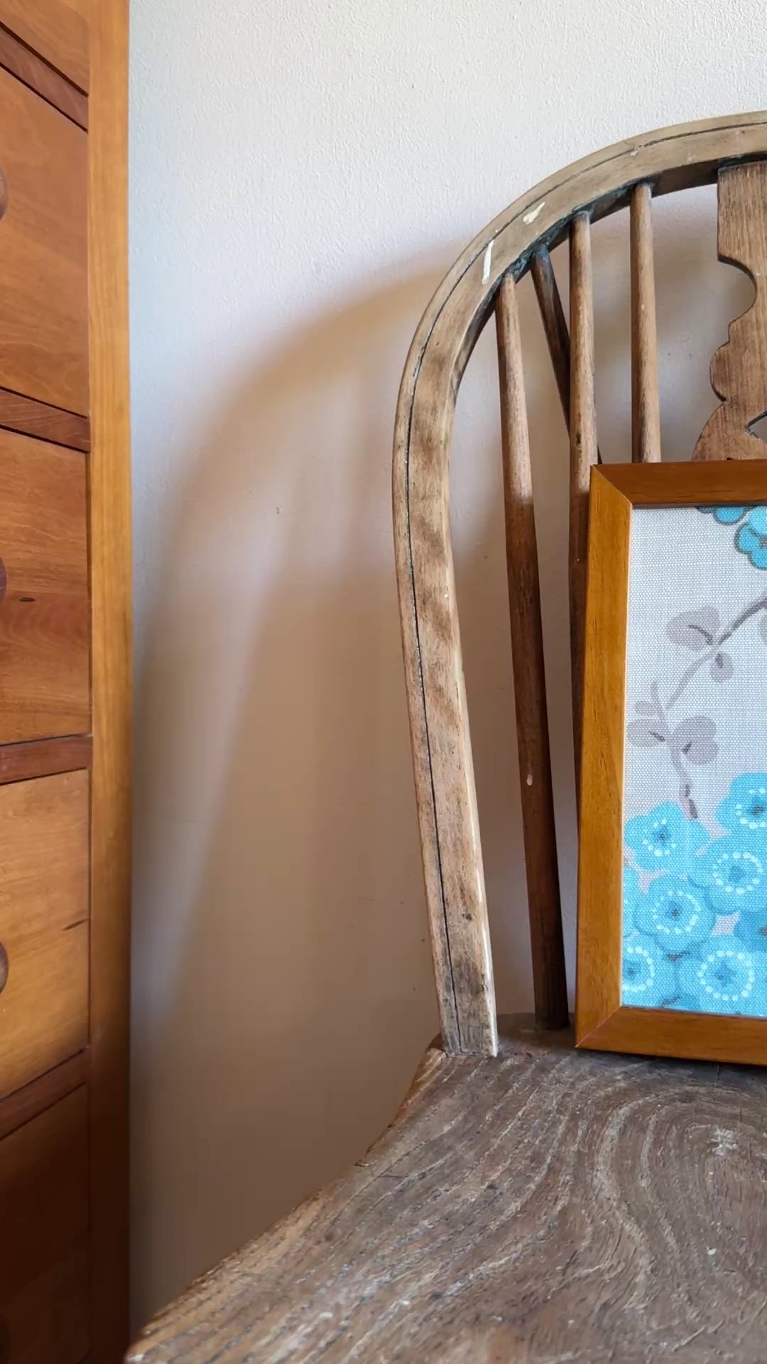 Japan Blossom Blue framed wall art new arrival on antique wooden chair in sunny interior