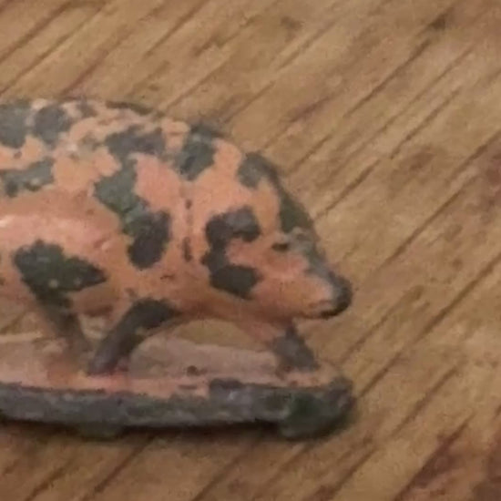 Miniature Pink Patina Patched Pig on Stand | Britains Ltd Vintage Lead Toy (1920s