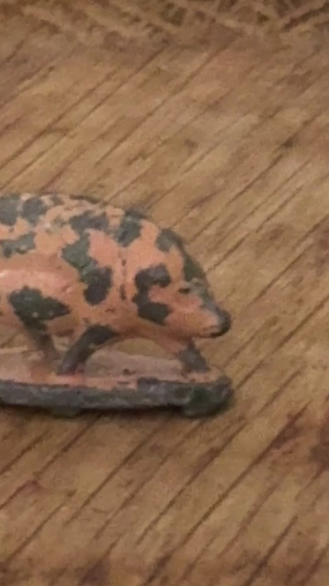 Miniature Pink Patina Patched Pig on Stand | Britains Ltd Vintage Lead Toy (1920s