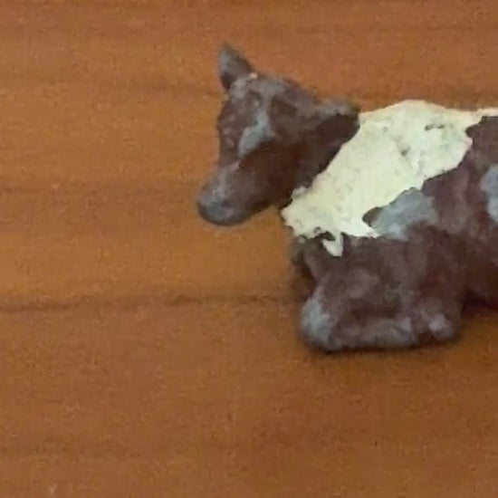 Beige and Brown Laying Down Small Cow / Calf Pair | 1920s Britains Lead Farm Toy Collectibles