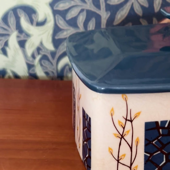 Beswick ceramic butter dish with teal roof lid