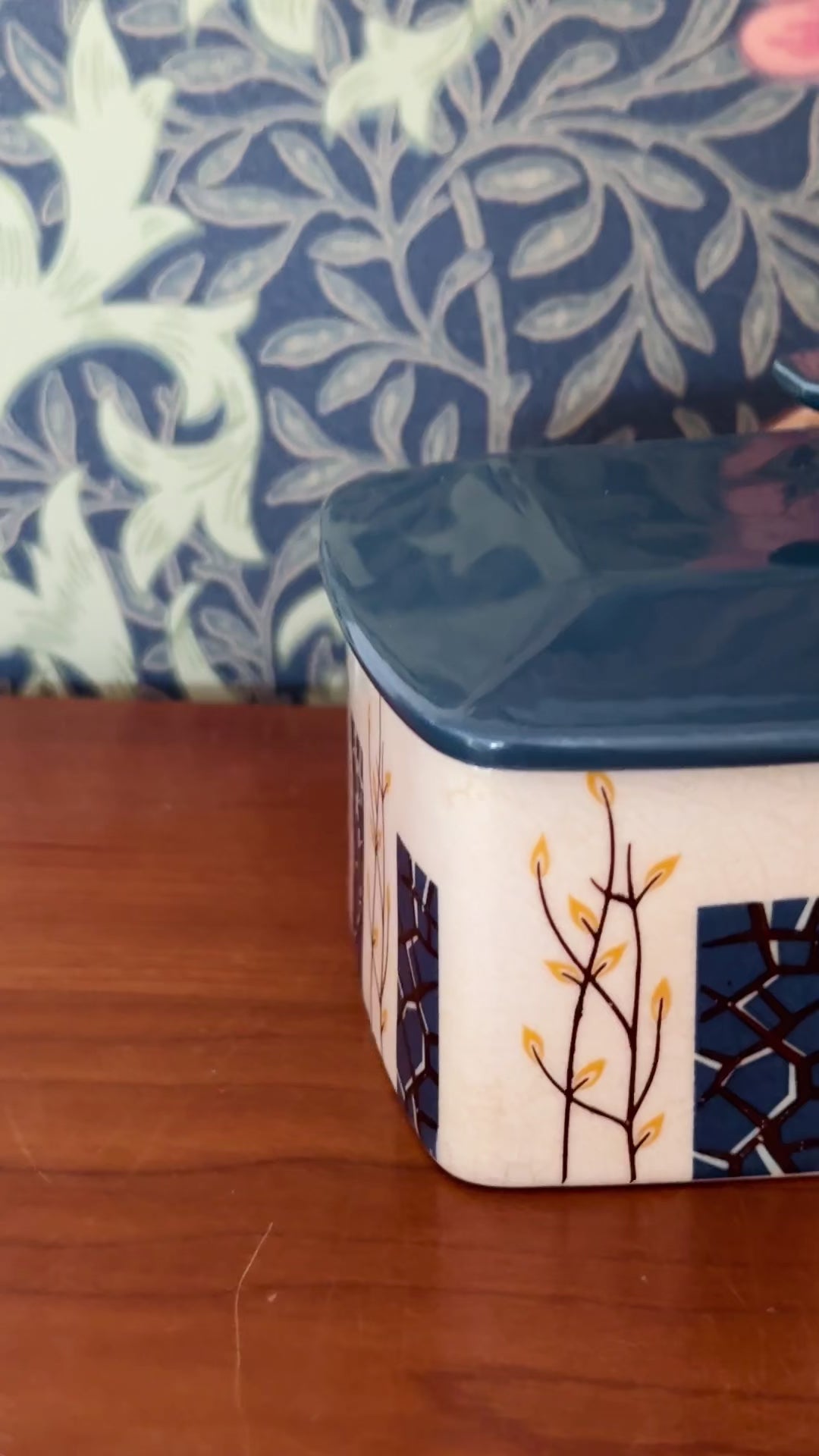 Beswick ceramic butter dish with teal roof lid