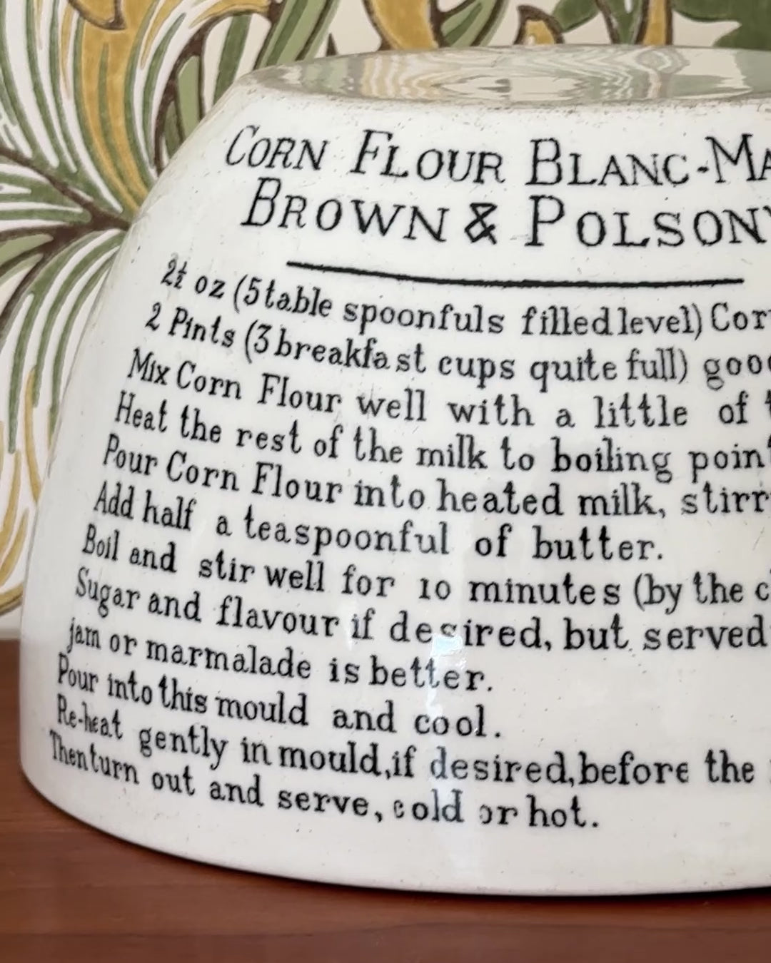 1910 -1920’s Vintage Brown & Polson’s Corn Flour Blancmange Mould with Printed Recipe | Highly Collectable Kitchenalia