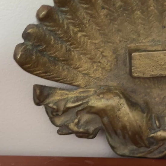 Collectable Antique Art Nouveau Brass Dish | Fan Shaped with Reclining Muse Trinket Tray or Decorative Ashtray