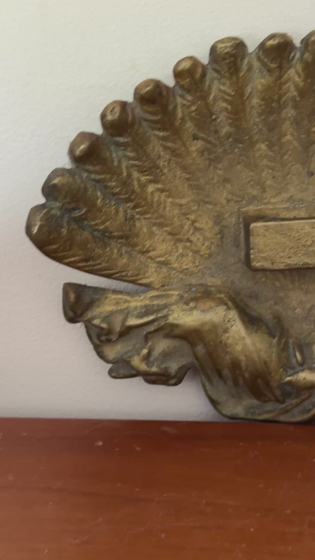 Collectable Antique Art Nouveau Brass Dish | Fan Shaped with Reclining Muse Trinket Tray or Decorative Ashtray