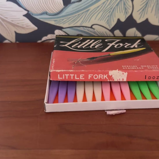 Vintage 'Little Forks' Set | Mid-Century Stainless Steel Canapé Forks with Retro Pretty Pastel Handles