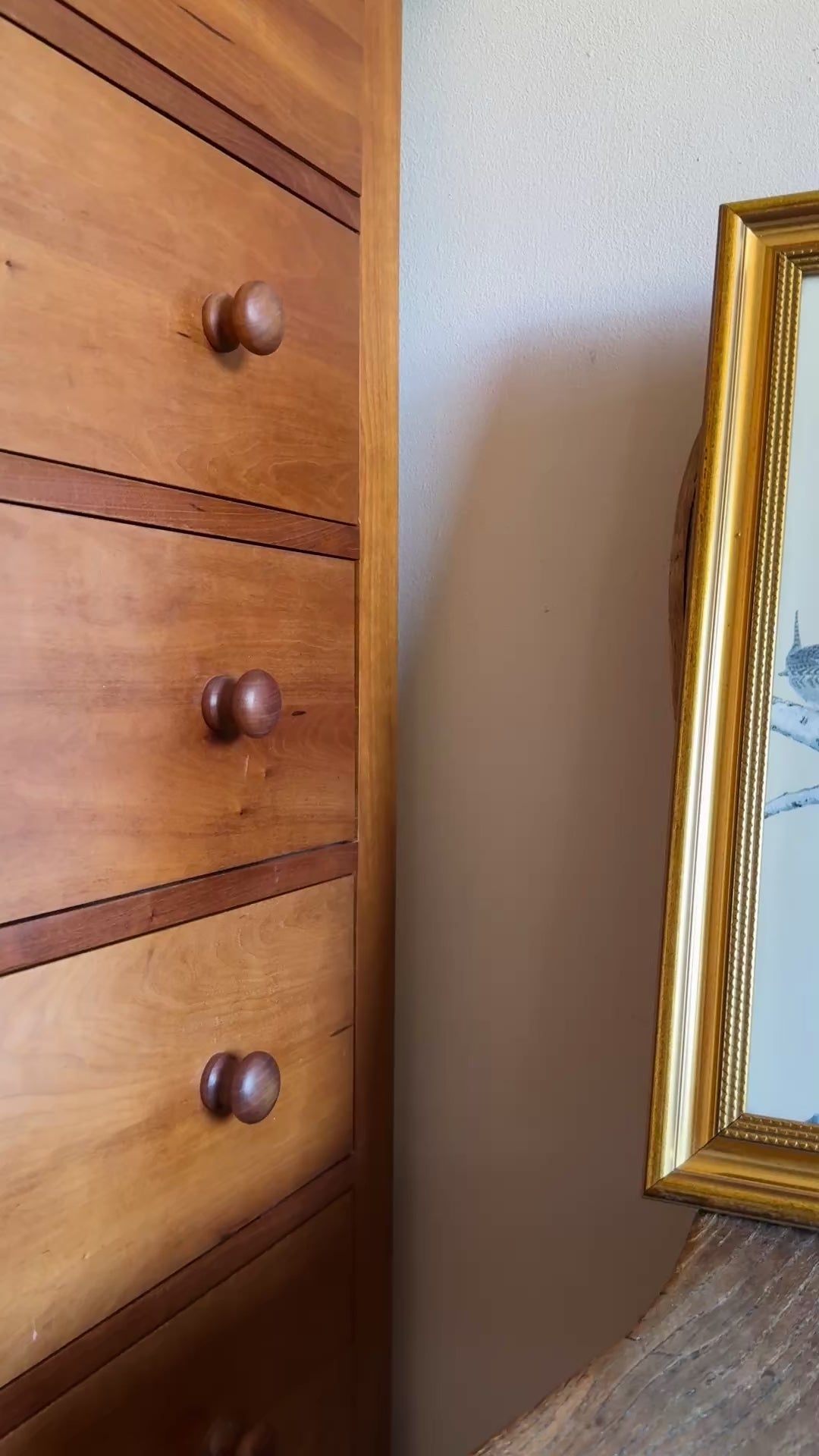 Porcelain Birds vintage framed wall art displayed on antique wooden seat sunny arrival