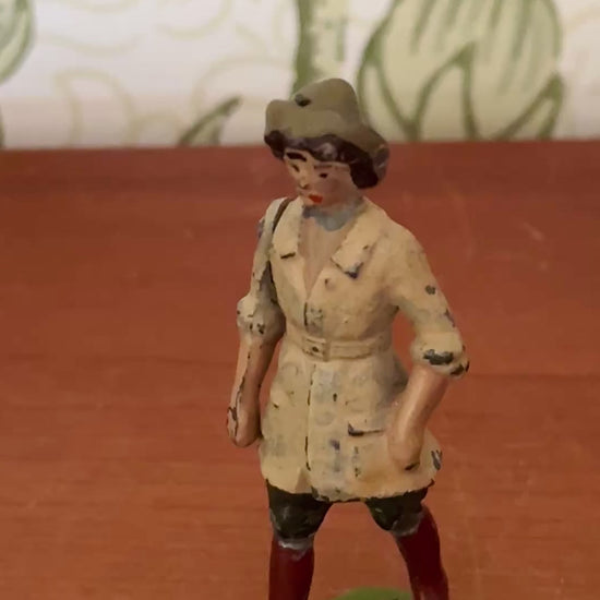 Vintage Britains No. 535 Land Girl hand-painted hollow cast lead figure with articulated arm