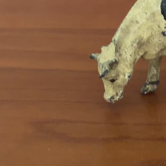 Cream and Brown Large Grazing Cow Vintage Figurine | 1920s Britains Hand-Painted Lead Farm Toy Collectible