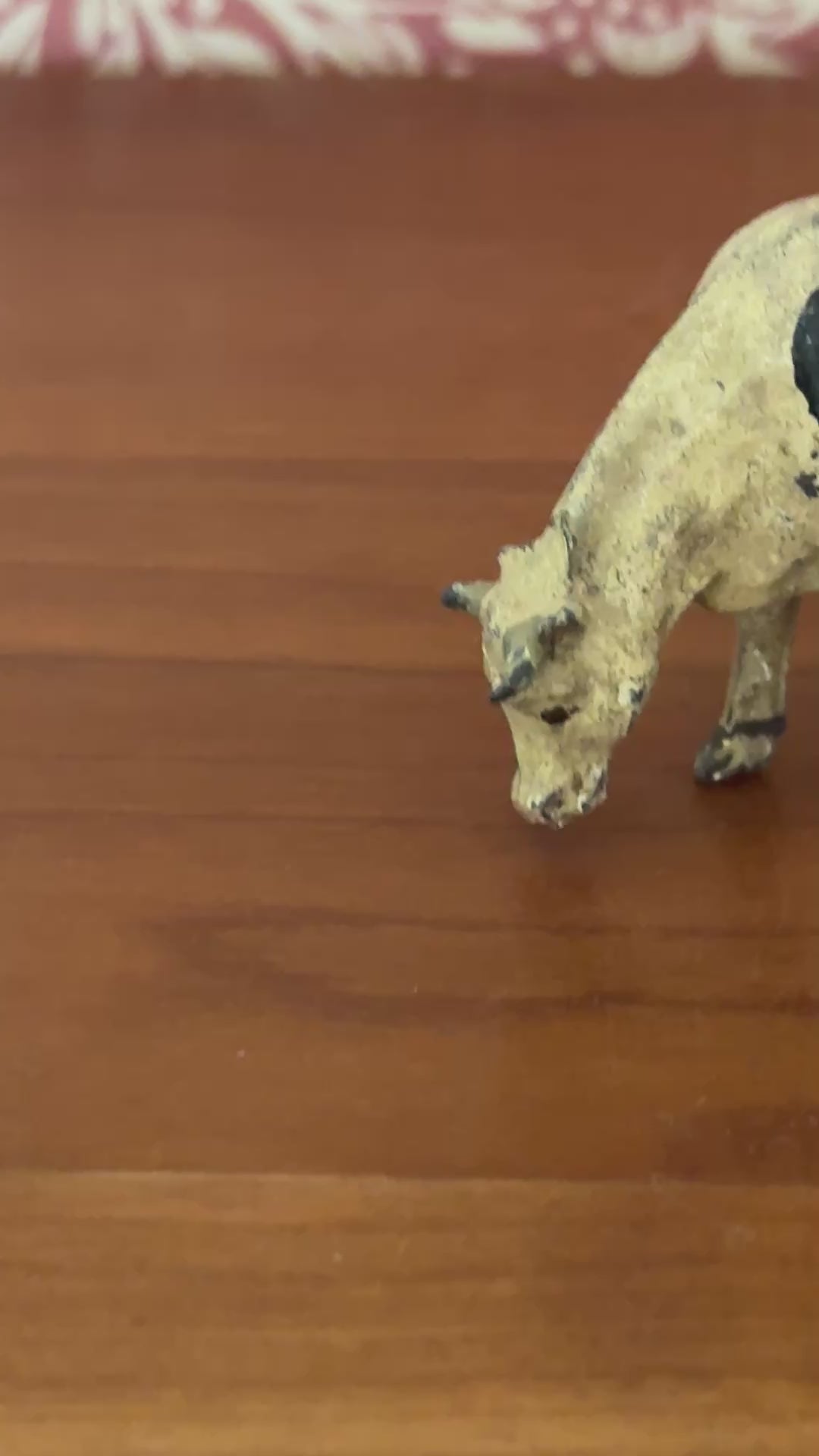 Cream and Brown Large Grazing Cow Vintage Figurine | 1920s Britains Hand-Painted Lead Farm Toy Collectible