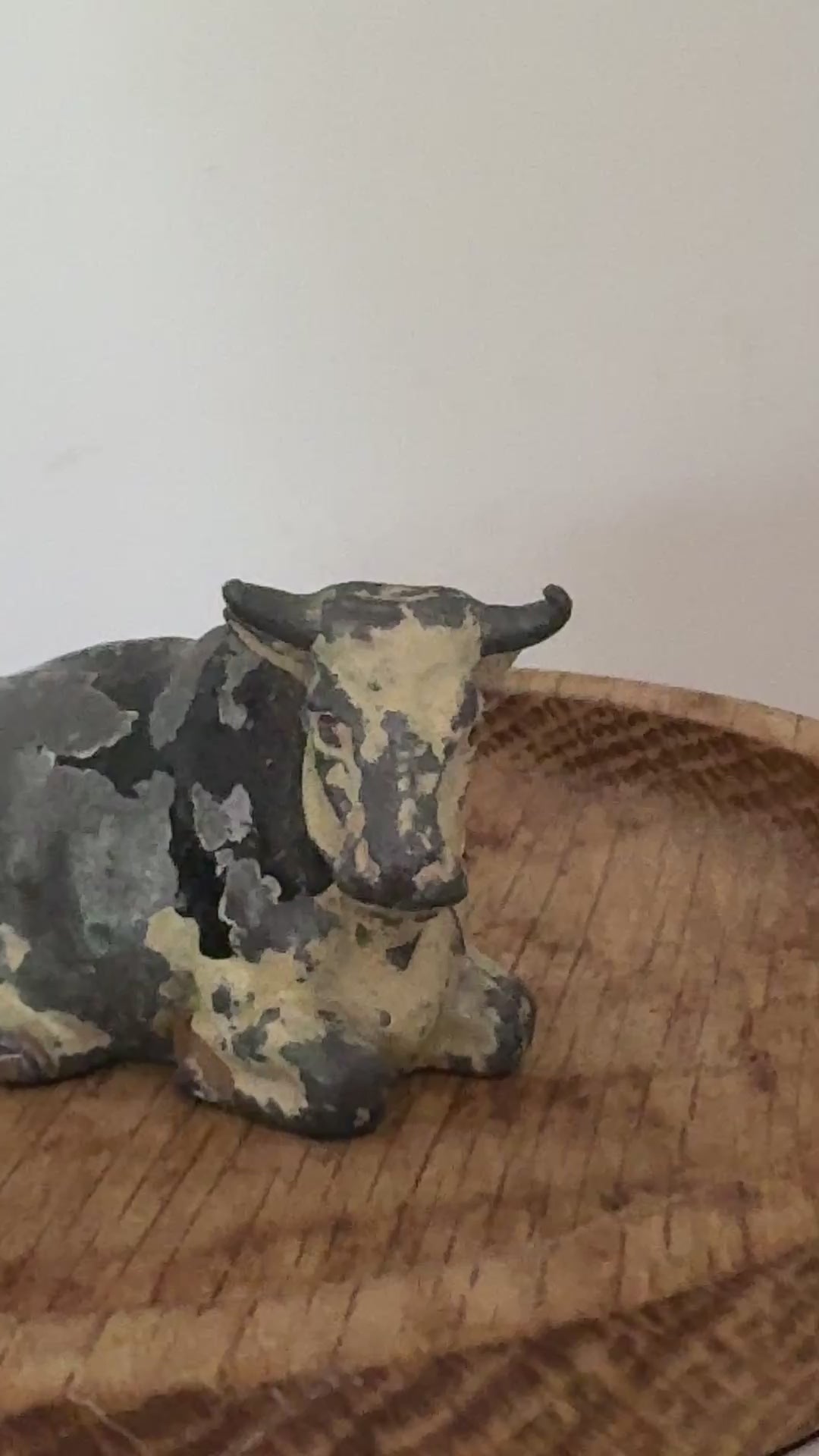 Large Laying Down Black & White Cow Figurine | Crescent Toys Vintage Lead Animal (England)
