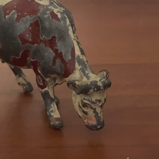 Large Standing Brown & White Cow Figurine | Crescent Toys Vintage Lead Farm Animal (England)