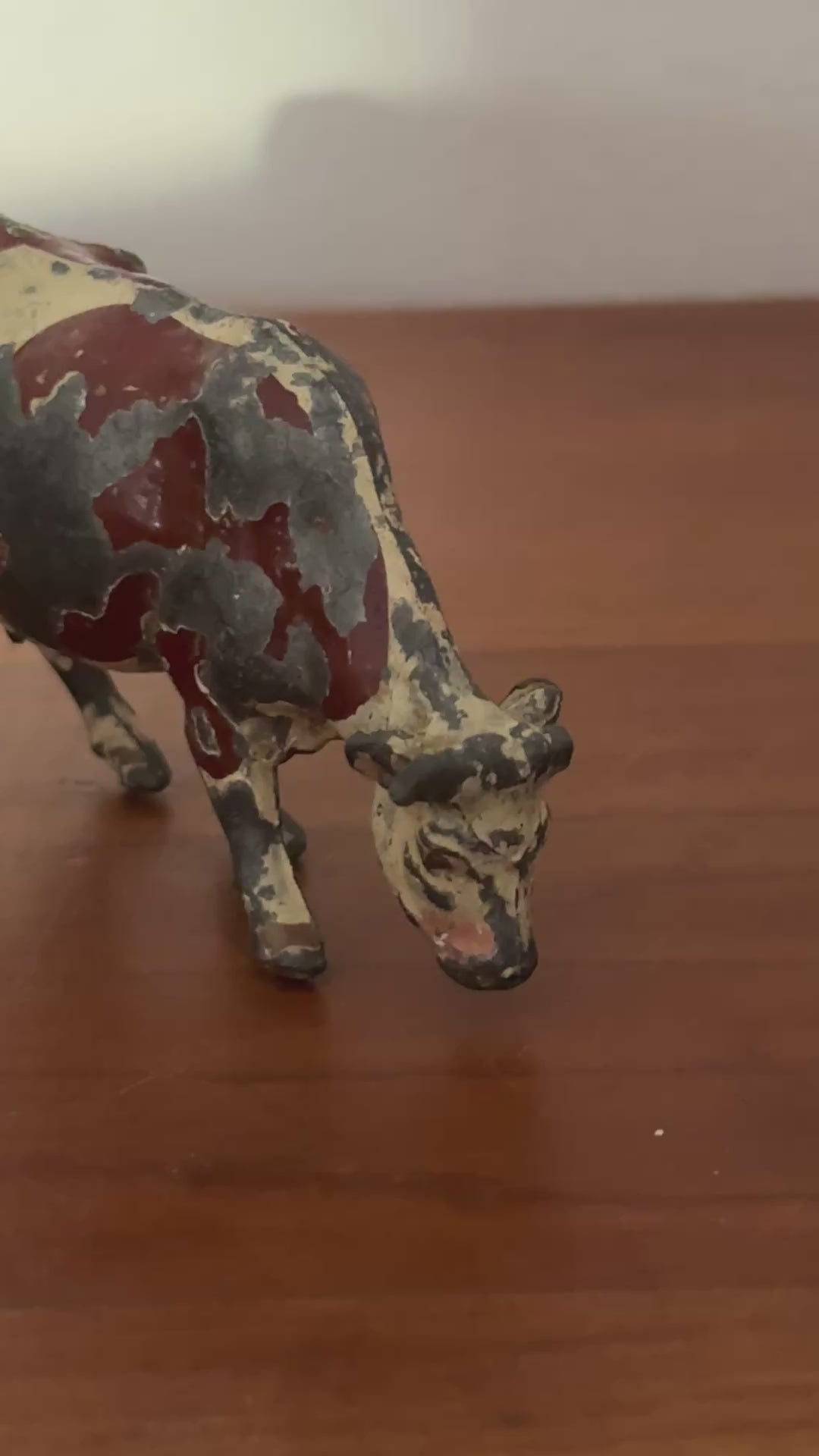 Large Standing Brown & White Cow Figurine | Crescent Toys Vintage Lead Farm Animal (England)