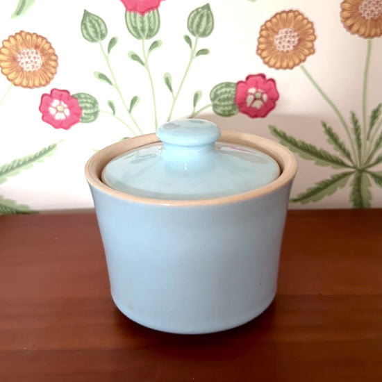 Langley Mill Pastel Blue Stoneware Jam/Sugar Pot – Vintage Kitchenware for Cottage Decor