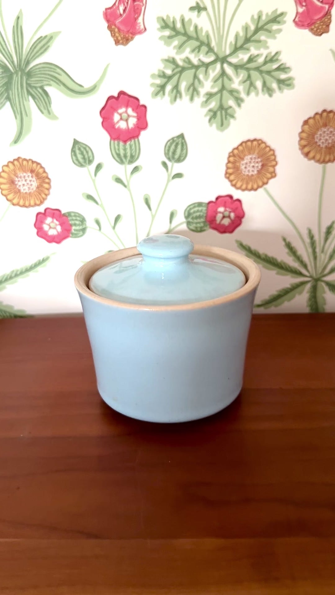 Langley Mill Pastel Blue Stoneware Jam/Sugar Pot – Vintage Kitchenware for Cottage Decor