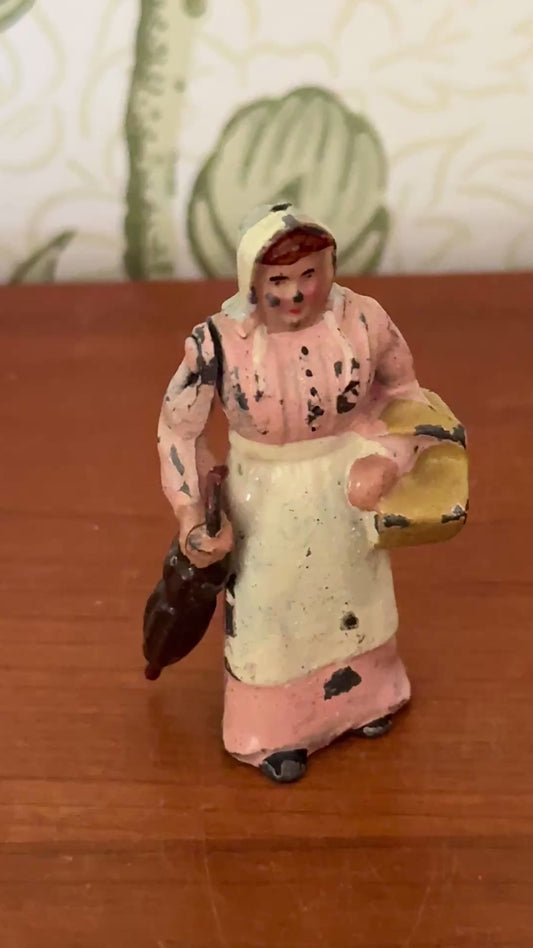 Vintage Britains No. 503 Wife with Umbrella hand-painted hollow cast lead farm figure with articulated arm