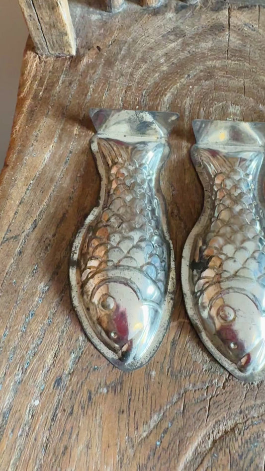 Set of 10 Vintage Fish Shaped Tinplate Chocolate Moulds
