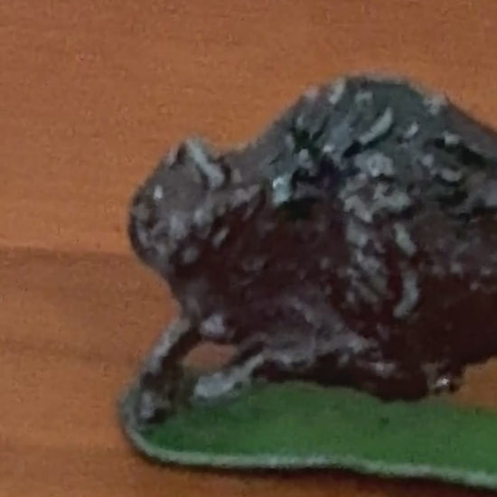 Expressive Britains Ltd Zoo Buffalo Lead Toy | 1950s Miniature Flat Silhouette Figurine on Green Stand