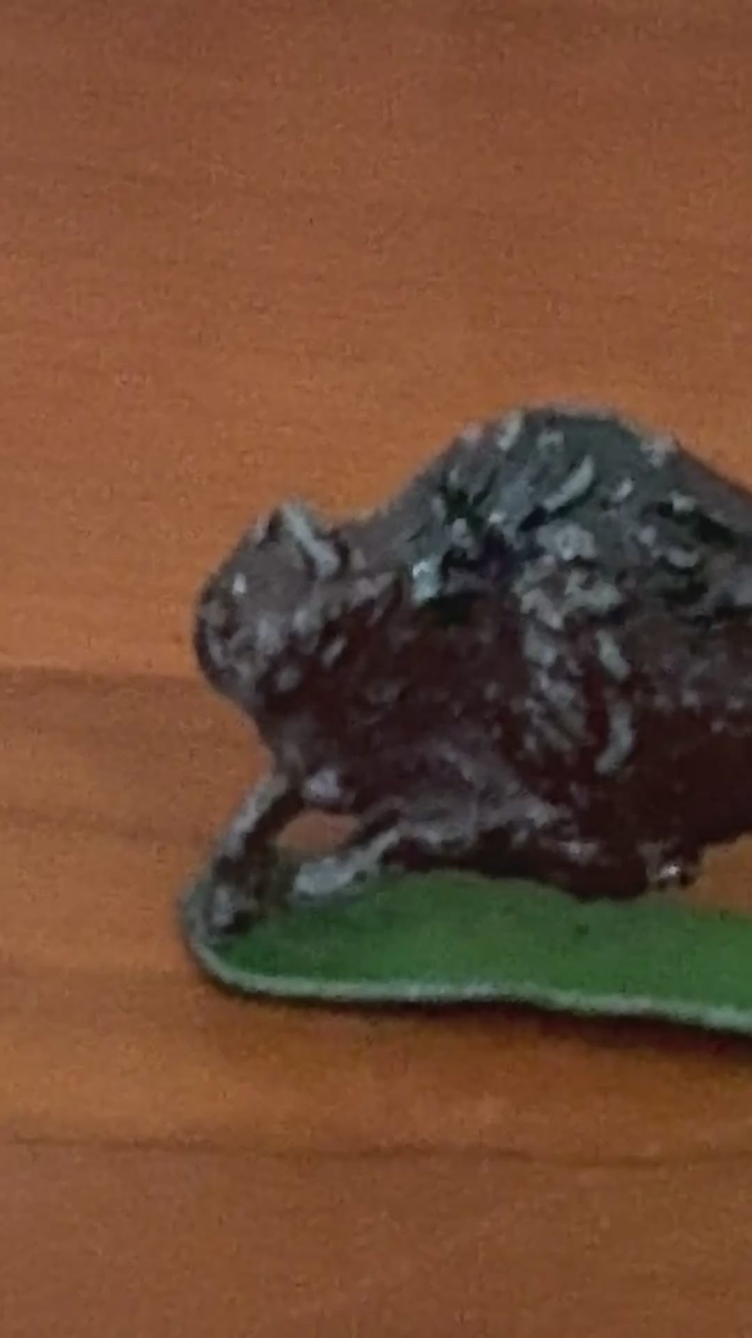 Expressive Britains Ltd Zoo Buffalo Lead Toy | 1950s Miniature Flat Silhouette Figurine on Green Stand