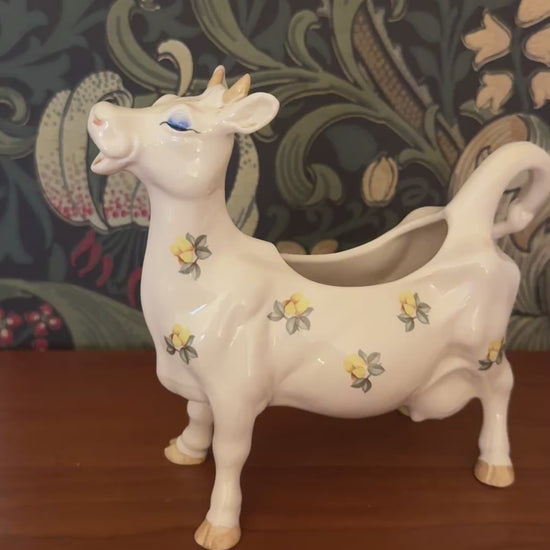 Beswick ‘Daisy the Cow’ Yellow Floral Cow Creamer Figurine | 1980s Vintage English Pottery Collectable