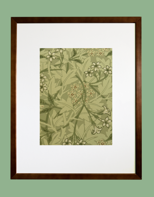 William Morris Framed Print Sourced from The Morris & Co. Archive Wallpaper Sample Book - 'Jasmine' (Sage/Leaf)